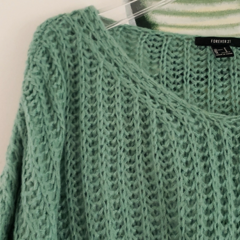 Forever 21 Womens Mint Green Long Sleeve Loose Cable Knit Soft Sweater Sz M - Picture 9 of 16